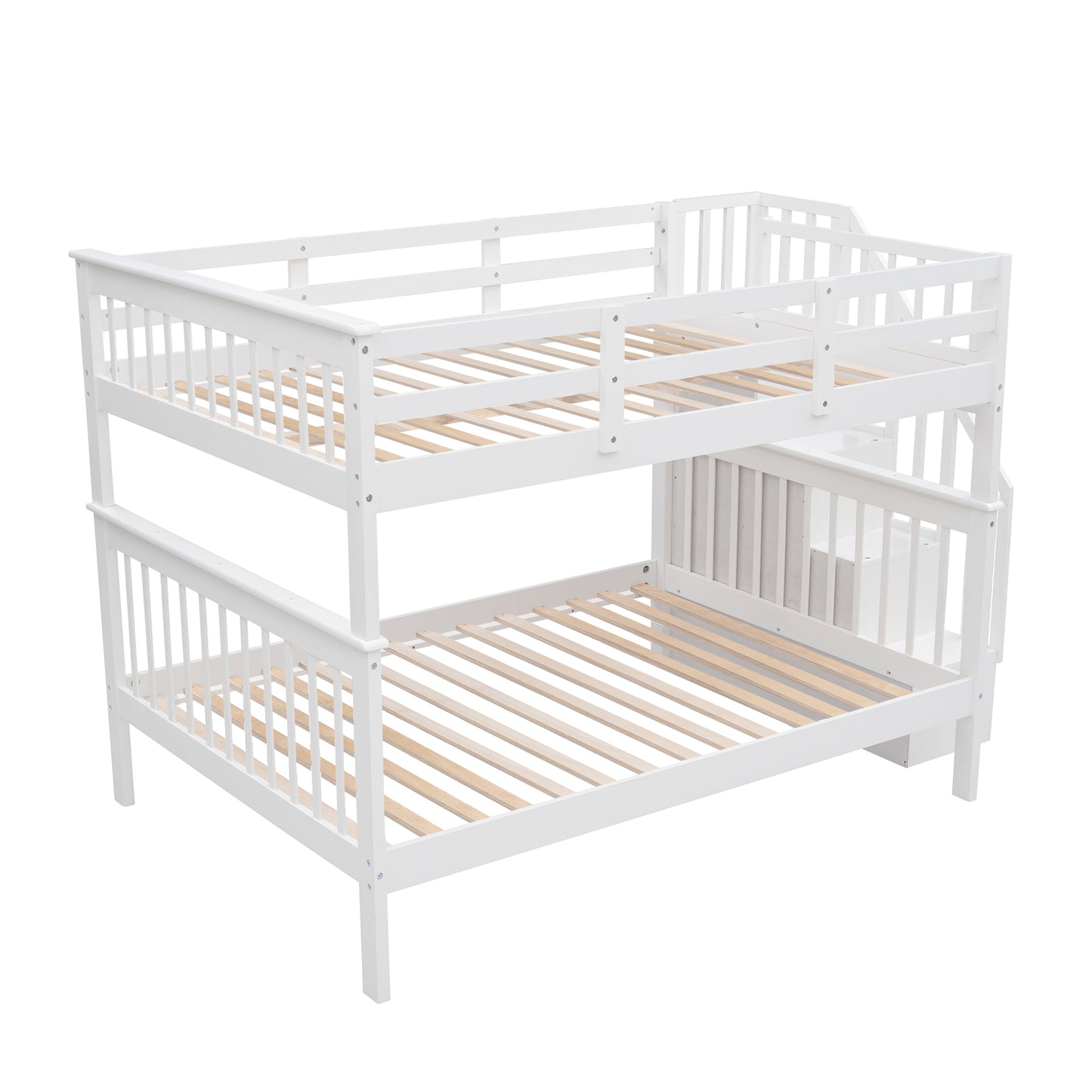 Stairway Full-Over-Full Bunk Bed with Storage, Guard Rail, and White Finish for Bedroom or Dorm with Ultimate Storage and Safety Features