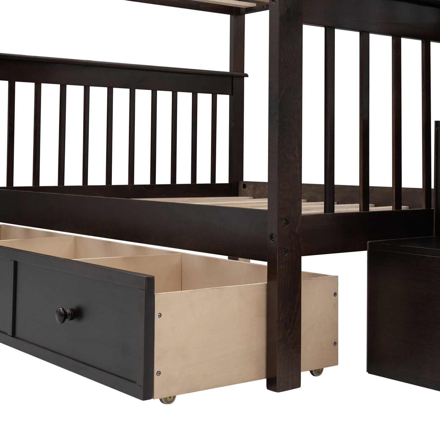 Espresso Wooden Staircase Bunk Bed with Storage and Drawer