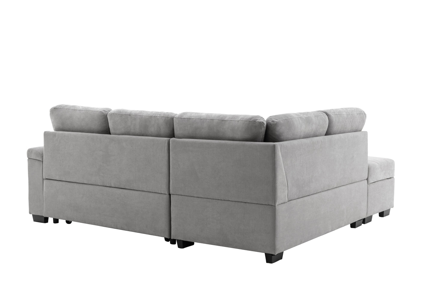 Elegant Gray Sleeper Sectional Sofa with L-Shape Design & Hidden Storage