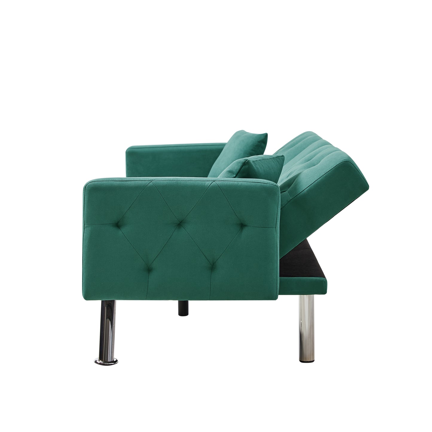 Square Arm Armrests, Dark Green Linen Convertible Sofa and Sofa Bed