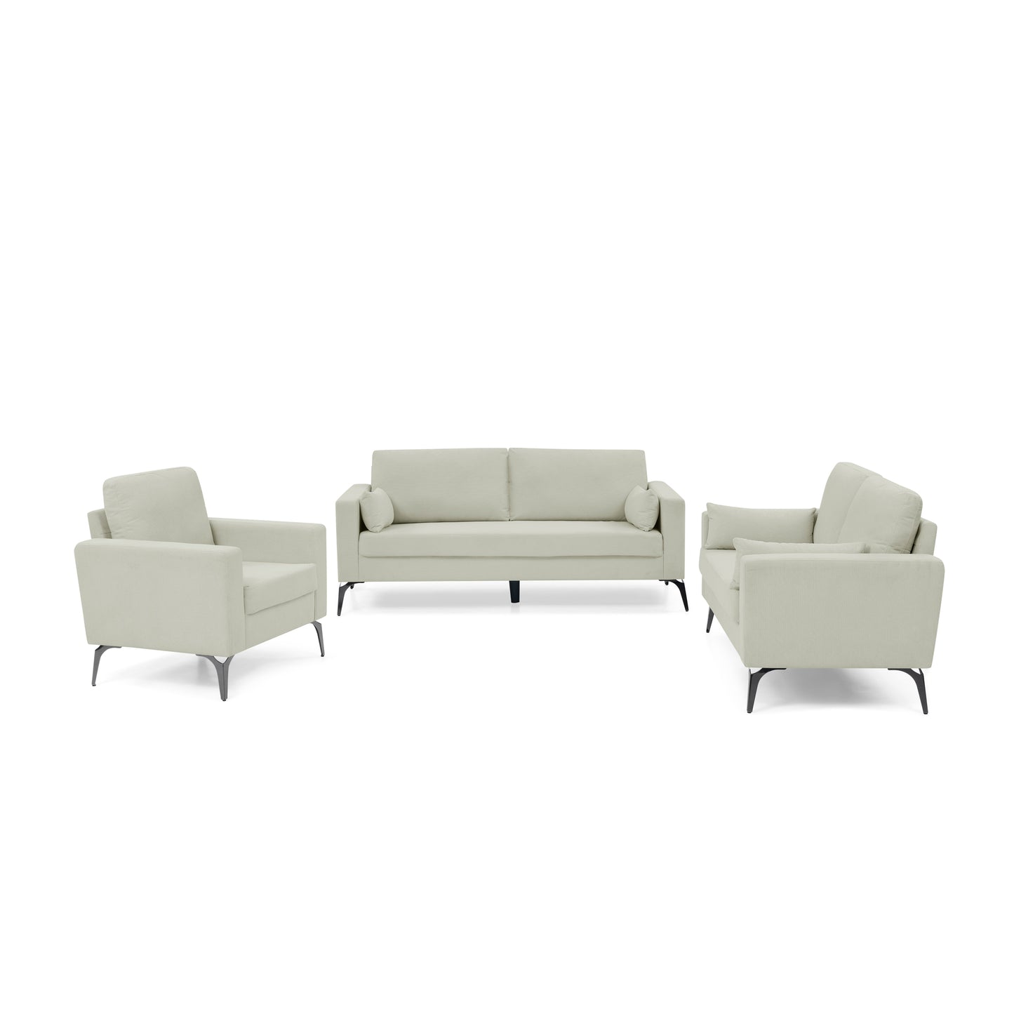 3-Piece Corduroy Beige Living Room Sofa Set with 3-Seater Sofa, Loveseat, and Sofa Chair