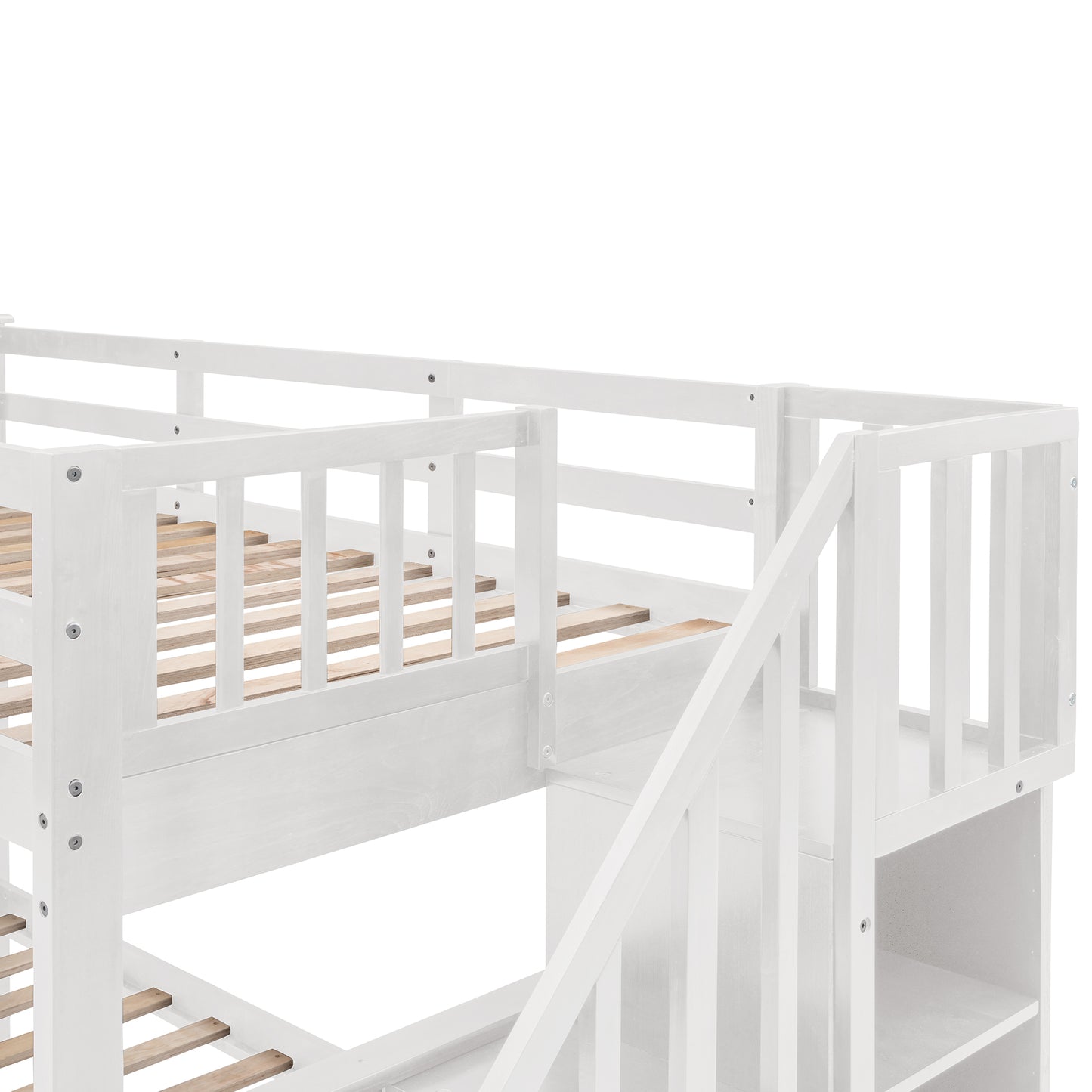 White Twin-Over-Full Bunk Bed with Stairway Drawer and Storage - Versatile Option