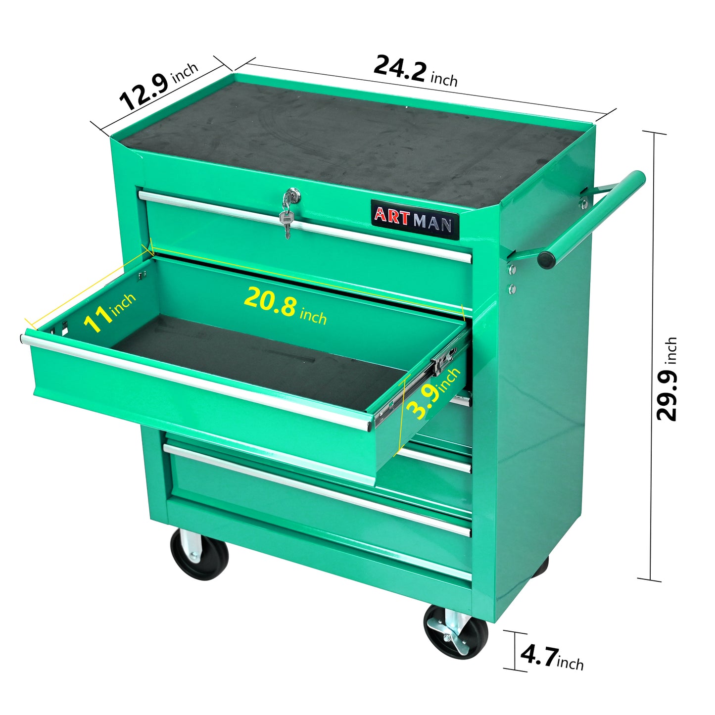 5 DRAWERS MULTIFUNCTIONAL TOOL CART WITH WHEELS-GREEN