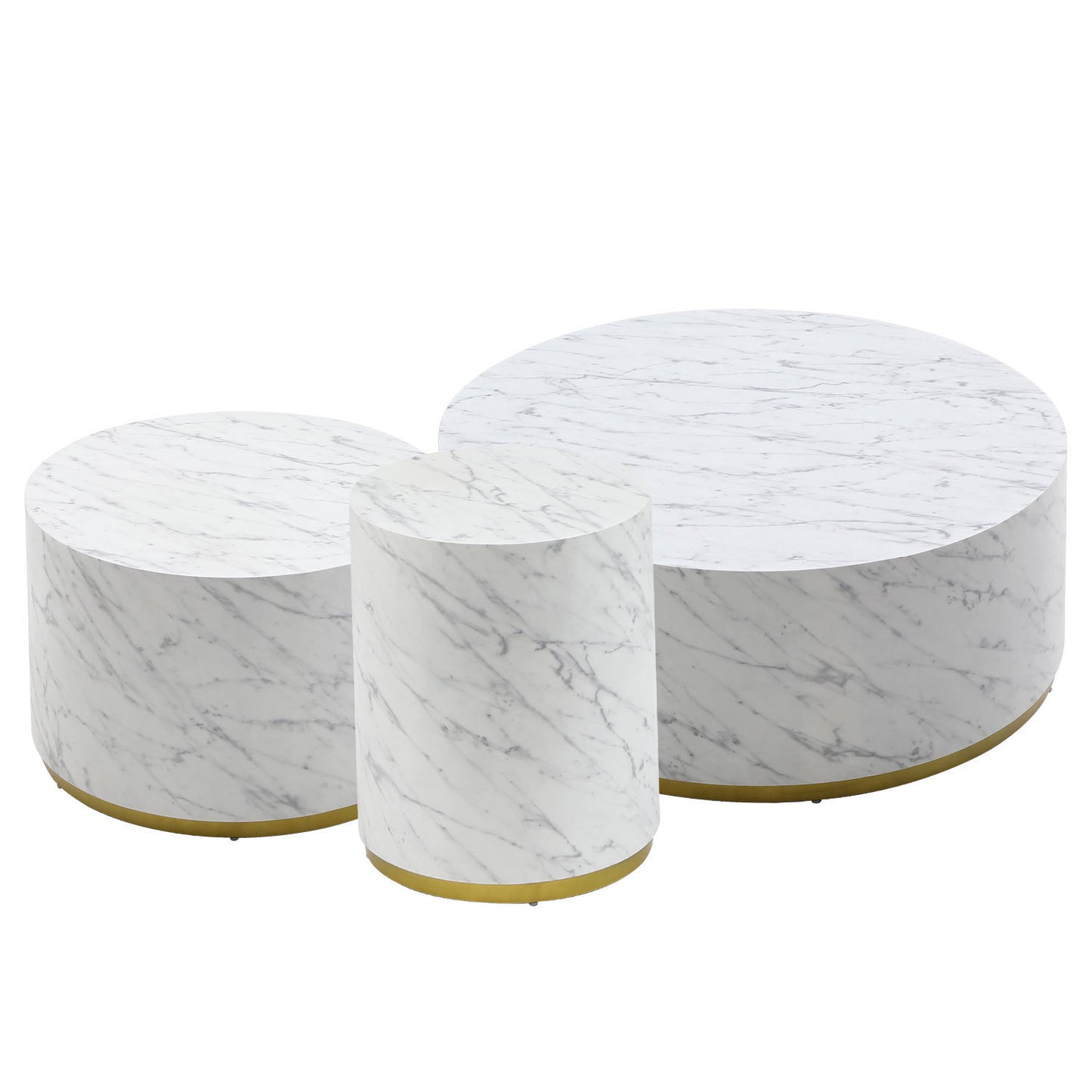 Elegant Set of 3 White Marble Pattern Coffee Tables for Stylish Living Rooms