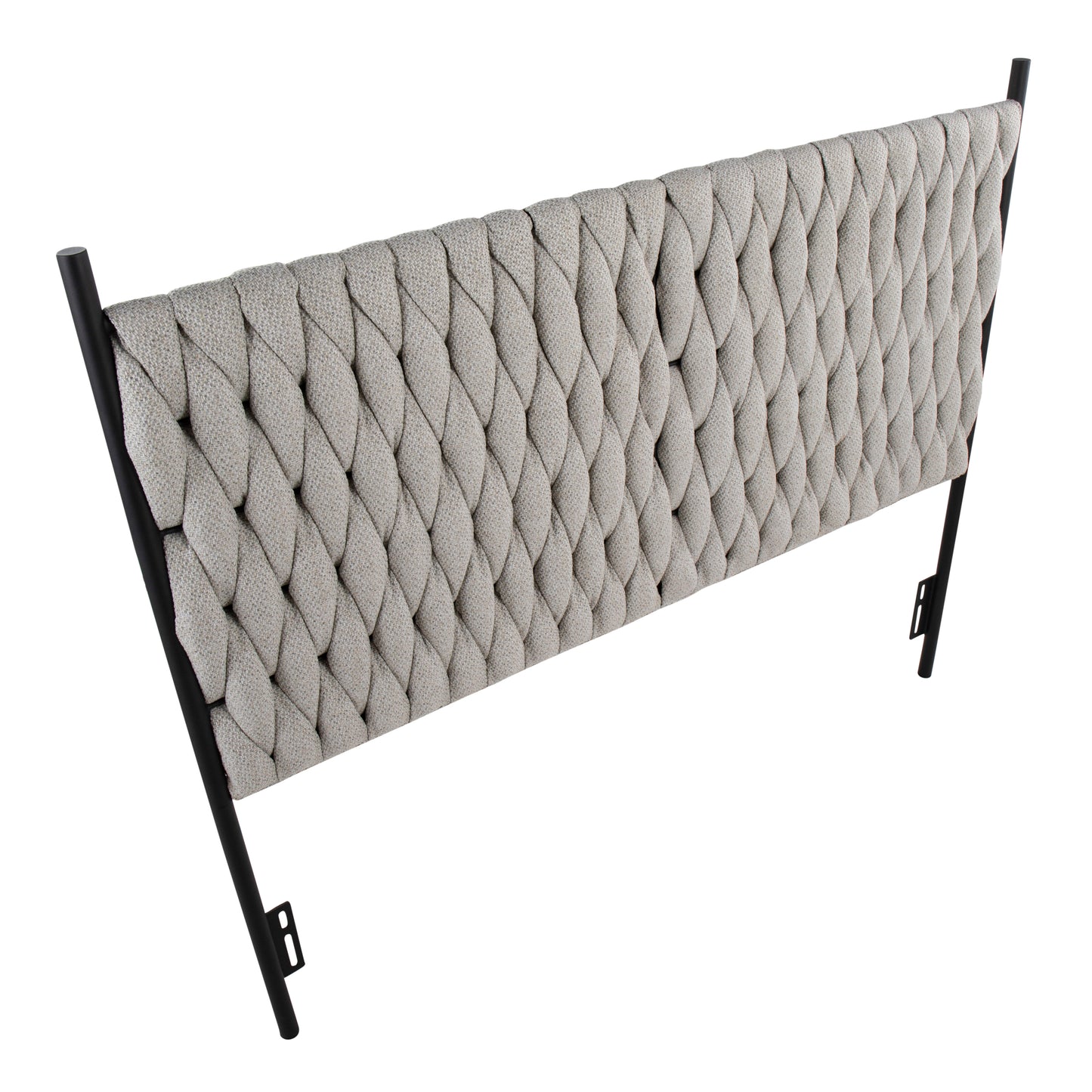 Braided Matisse Queen Size Headboard in Black Metal and Cream Fabric by LumiSource