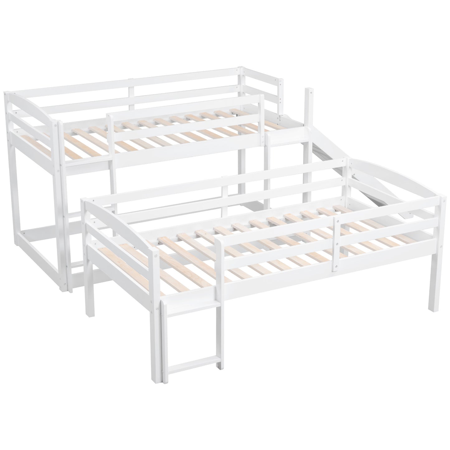 Innovative White Triple Bunk Bed with Slide, Ladder, and Vertical Space Optimization