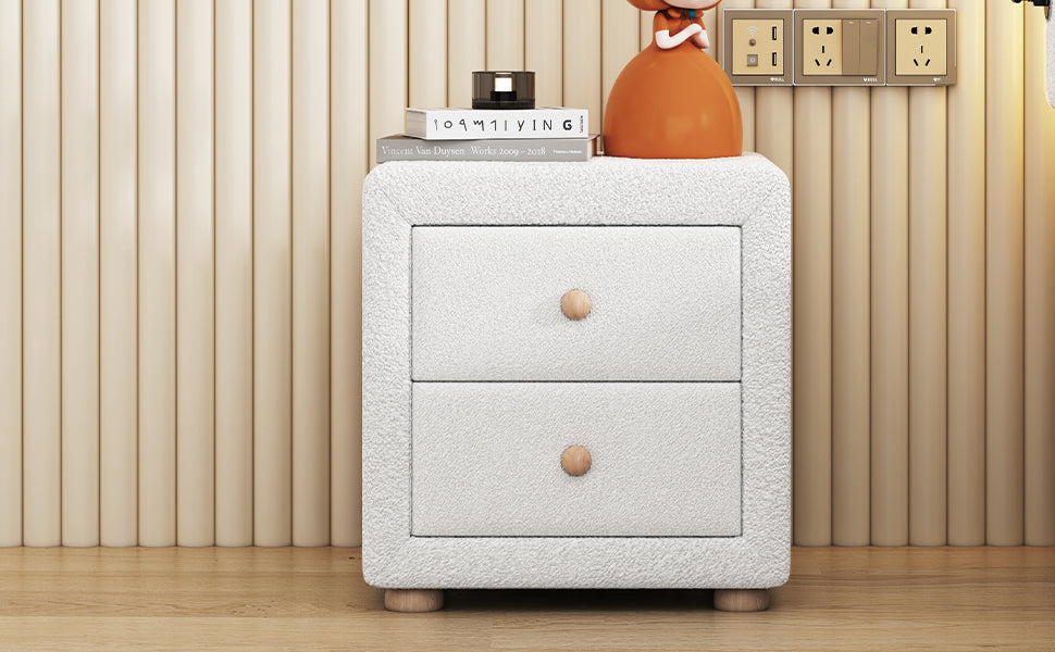 Teddy Fleece Nightstand with 2 Drawers, White