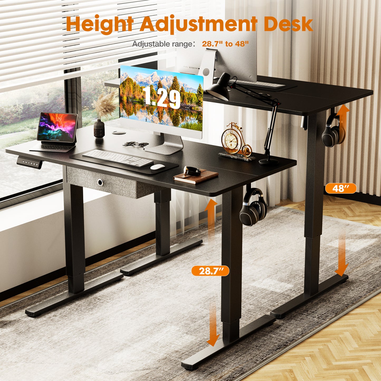 Versatile Ergonomic Electric Standing Desk with Spacious Drawer - Adjustable 55 x 24 Inches Black