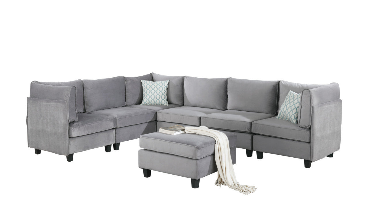 Simona Gray Velvet 7-Piece Modular Sectional Sofa