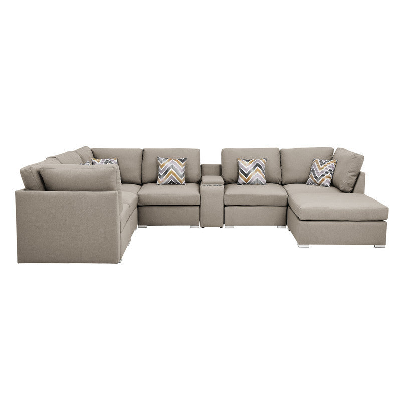 Amira Beige Fabric Modular Sectional Sofa with USB Console, Ottoman, and Versatile Configurations