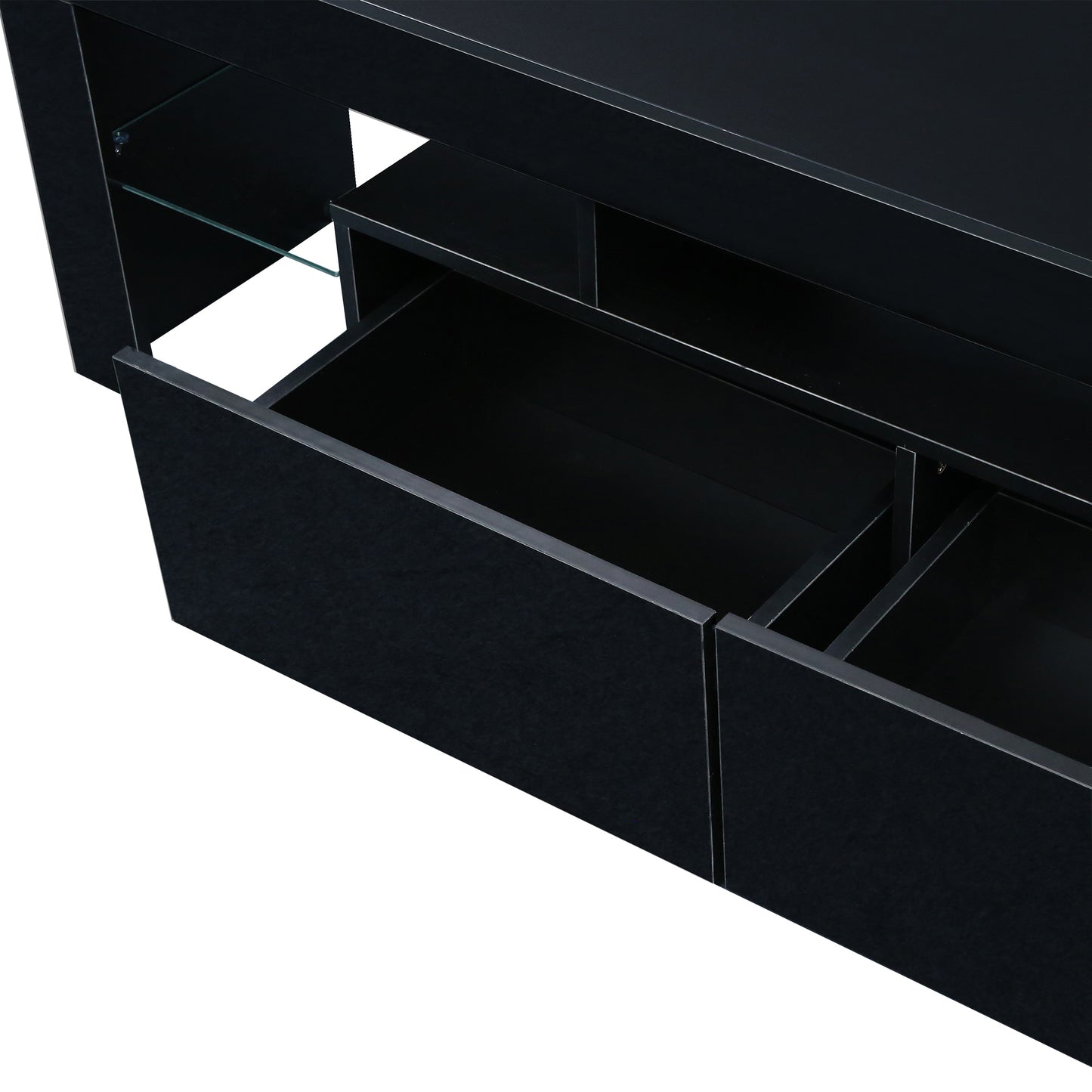 Sleek Black TV Stand with 20 Color LED Lights and Remote Control