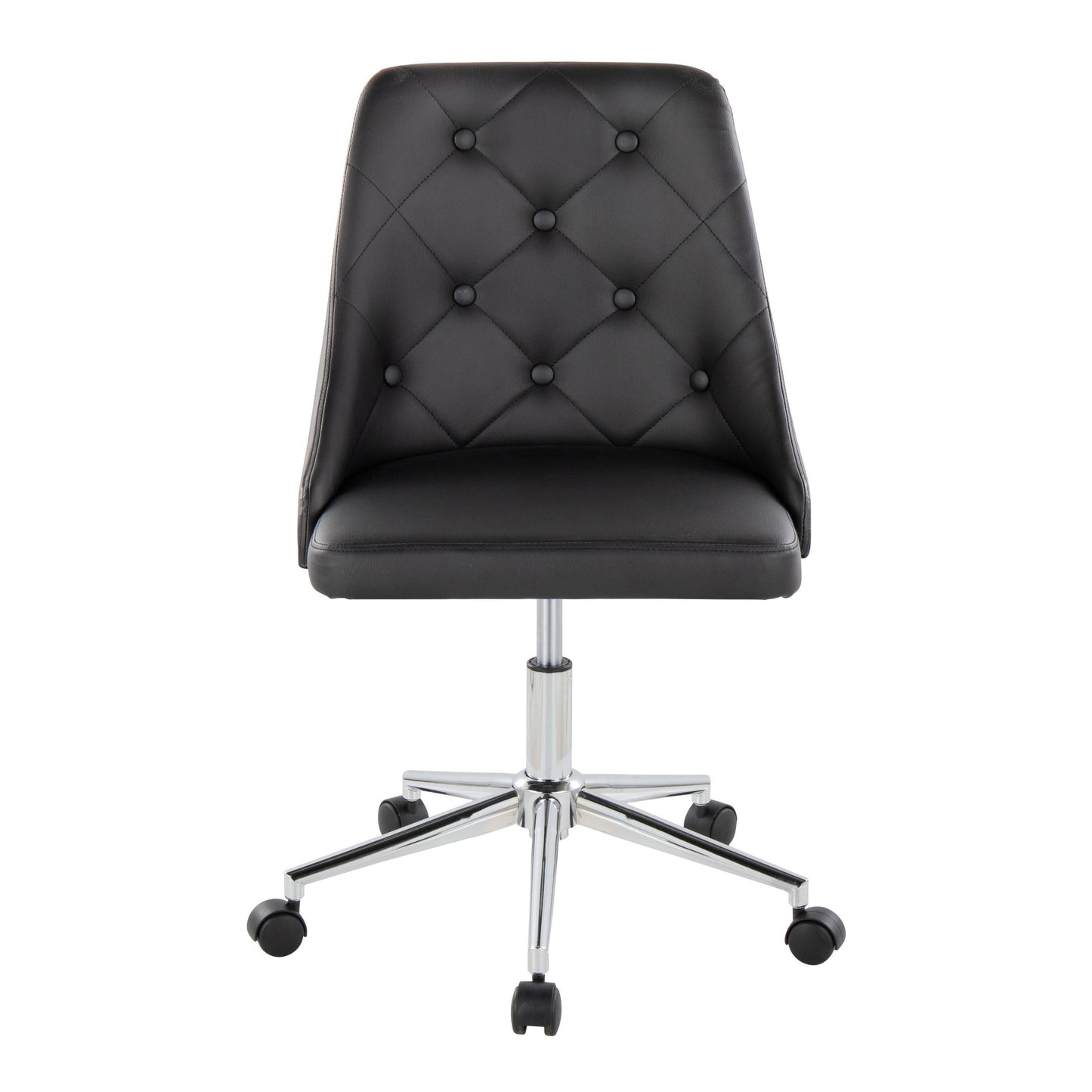 Marche Contemporary Swivel Task Chair with Casters in Chrome Metal and Black Faux Leather by LumiSource