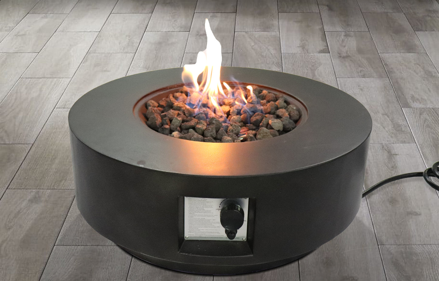 Living Source International 11 H x 30 W Round Concrete Gas Fire Pit Table with Lid (Charcoal)