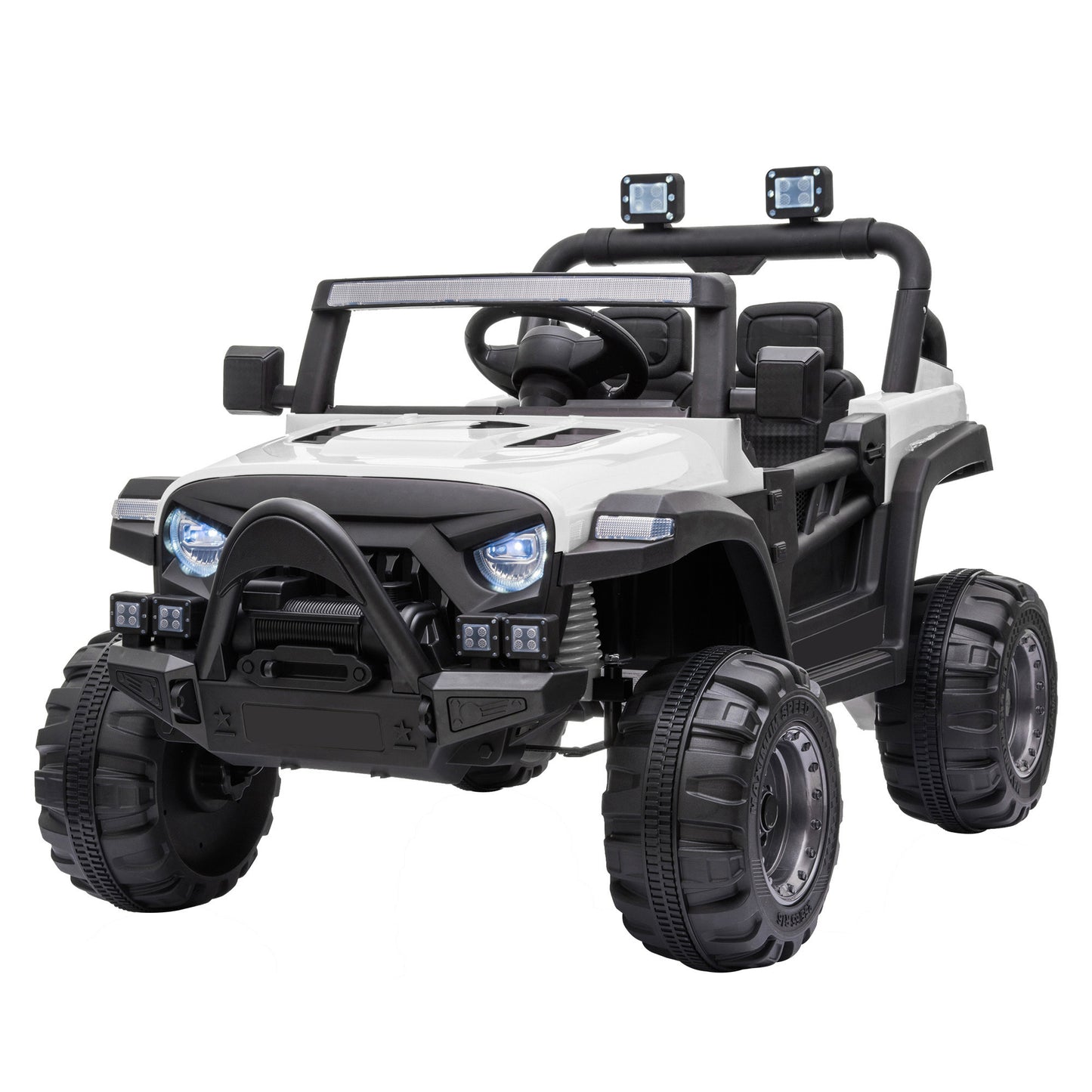 Electric Off-Road Vehicle for Kids, Remote Control Ride On Car, White with Lights and Music