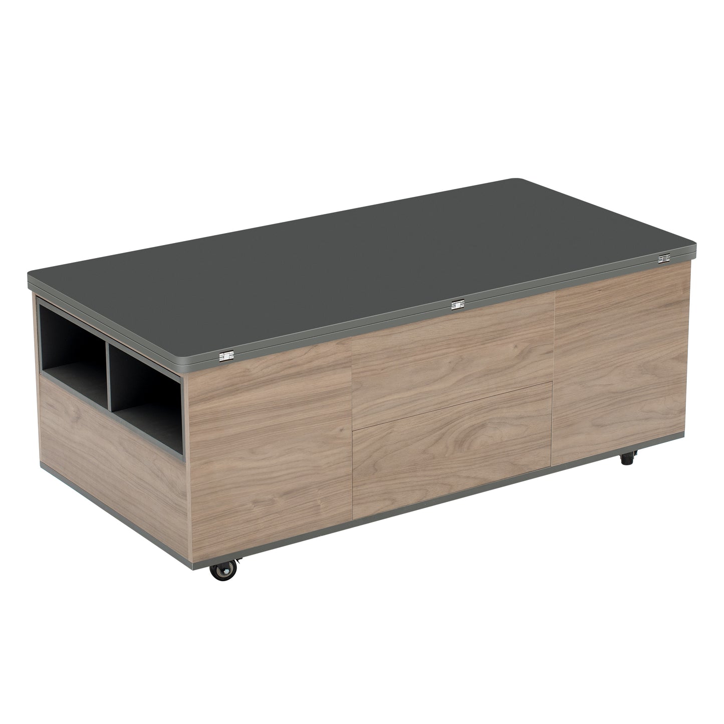 Walnut and Black Lift Top Coffee Table with Multi Functional Drawers