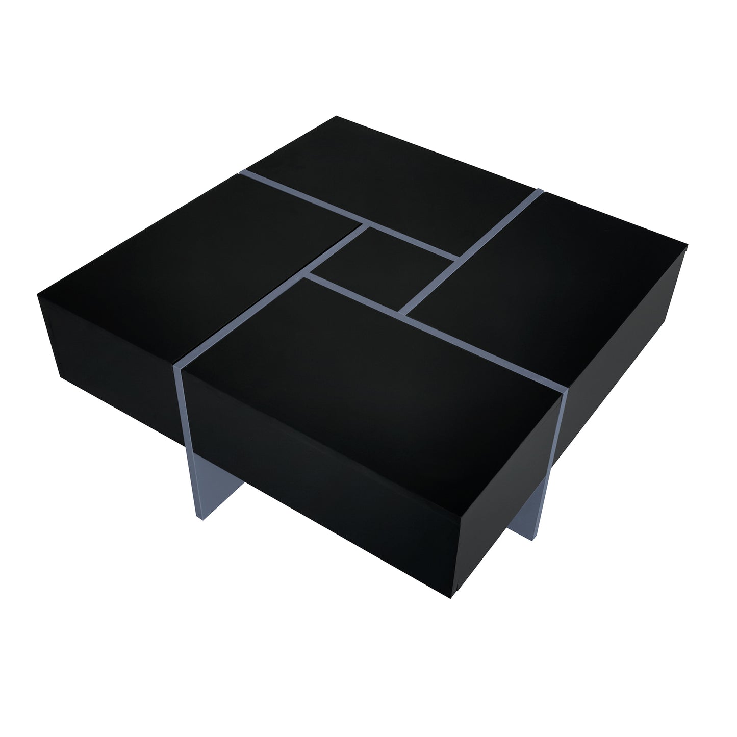 Puzzle Design Coffee Table with Extendable Sliding Tabletop and Hidden Storage Compartments