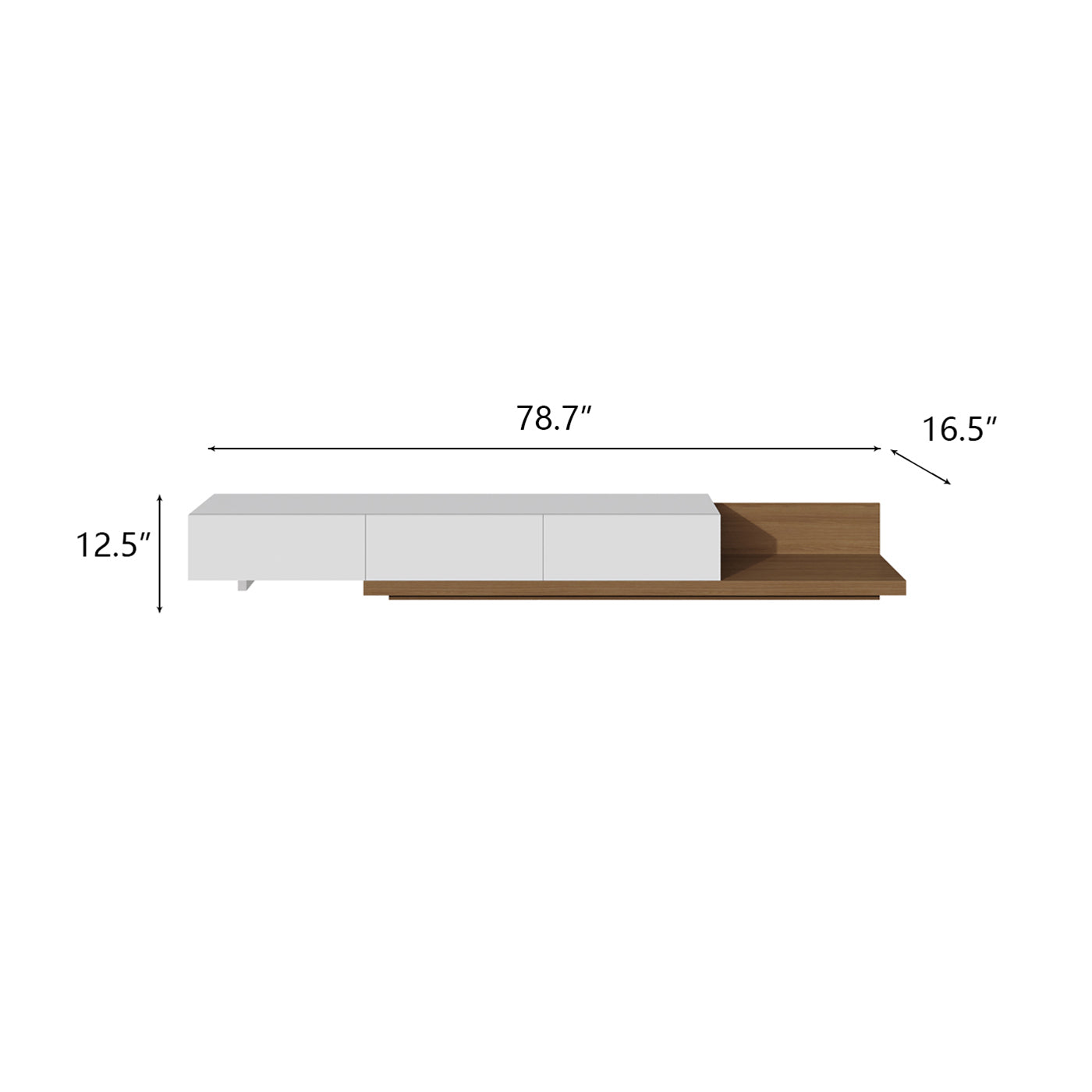 Walnut Wood TV Stand with Modern Minimalist Design in White Color, 78.7 x 16.5 x 12.5 inches