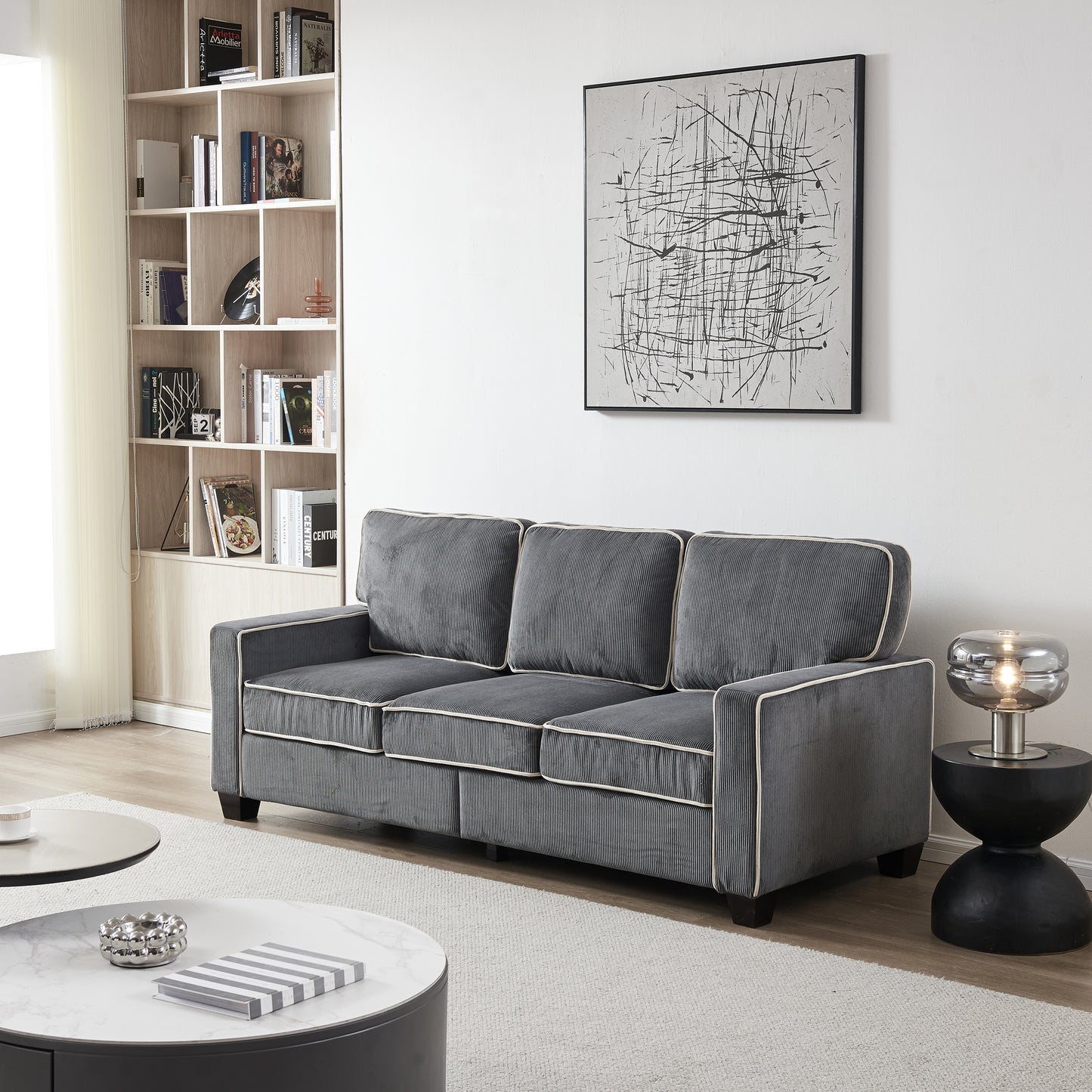 Living Room Sofa with Storage Dark Grey Corduroy