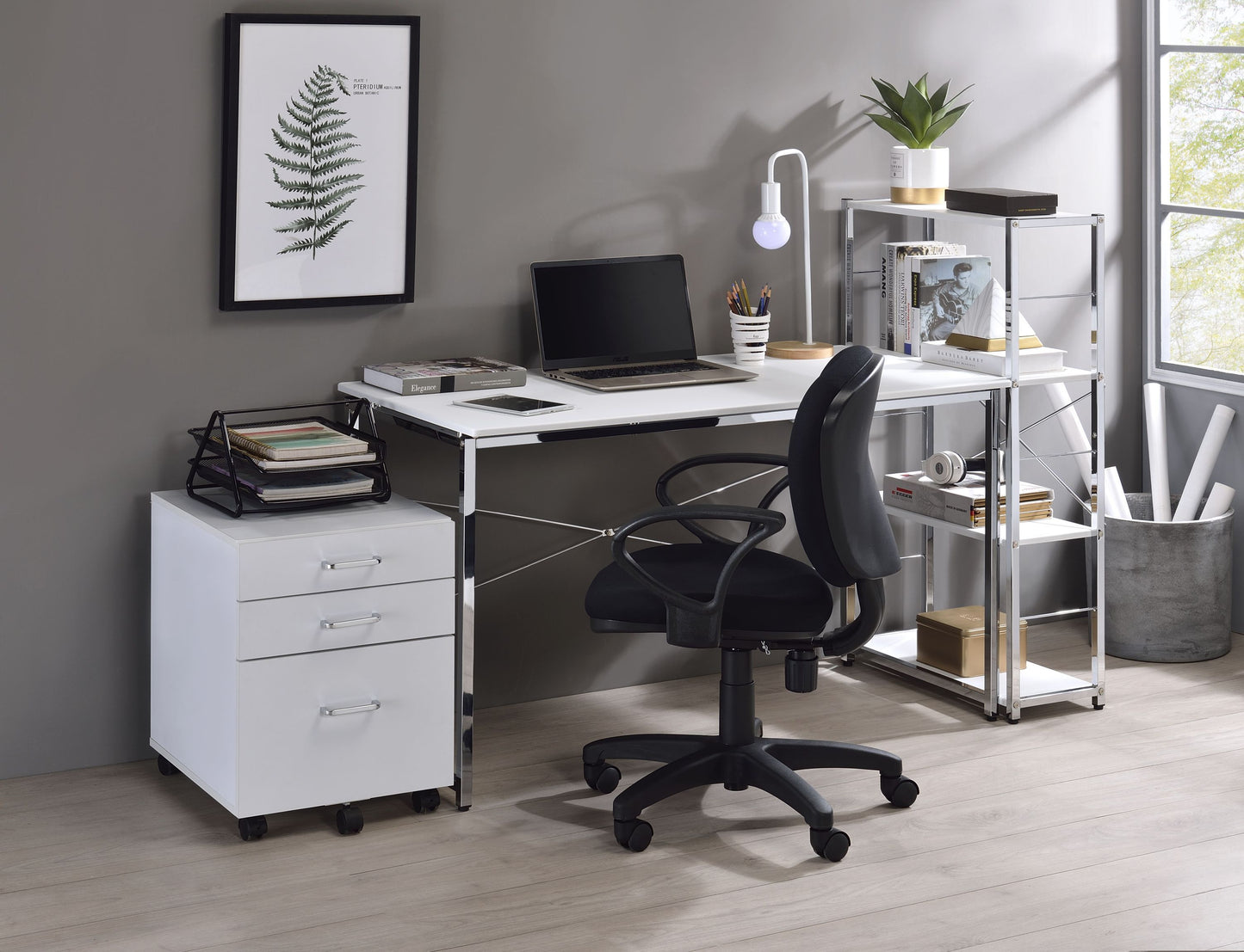 Contemporary White and Chrome Writing Desk by Tennos