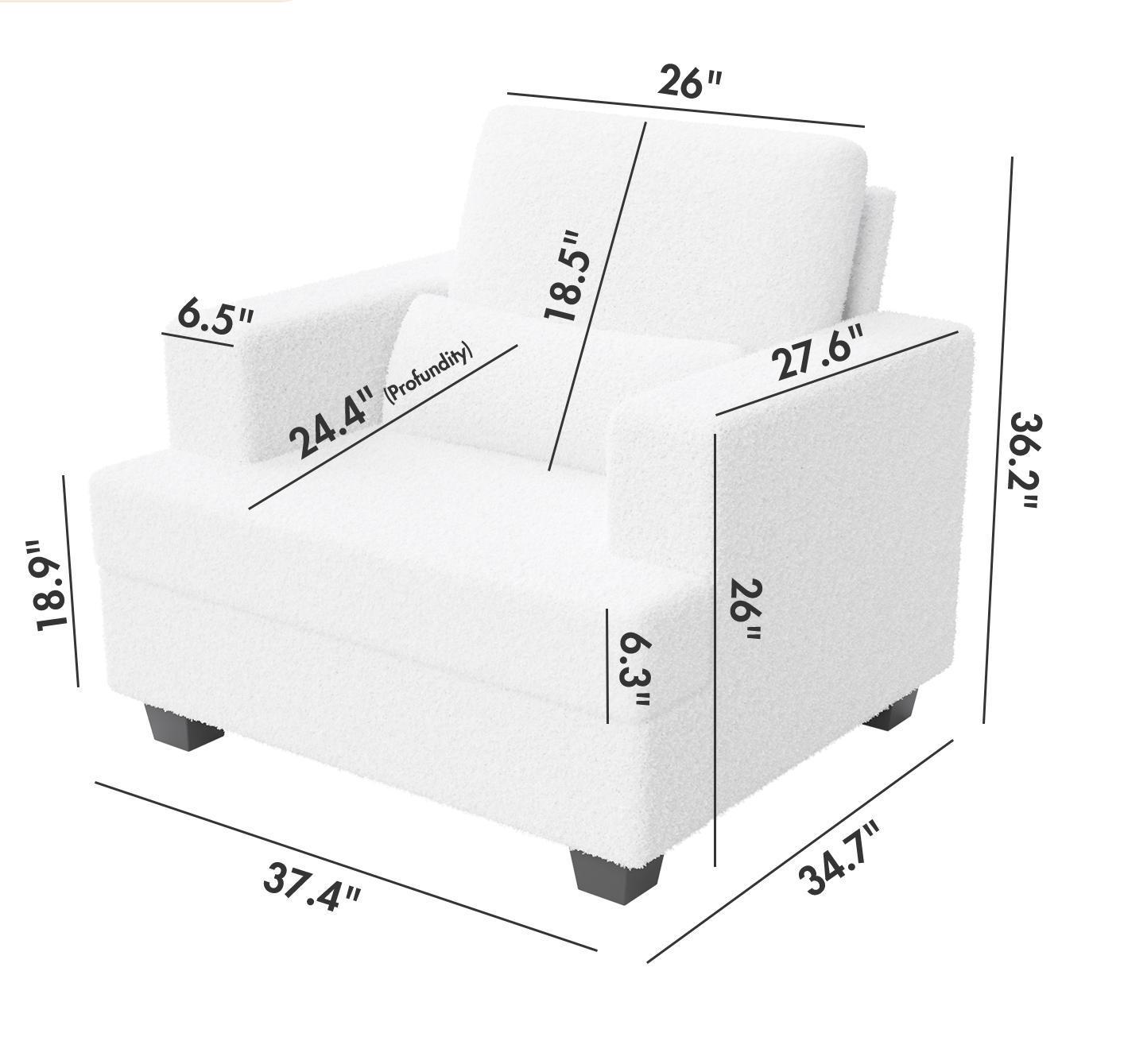 Elegant White and Gray Modern Chair for Living Room or Sofas, with Square Armrest and Removable Back Cushion