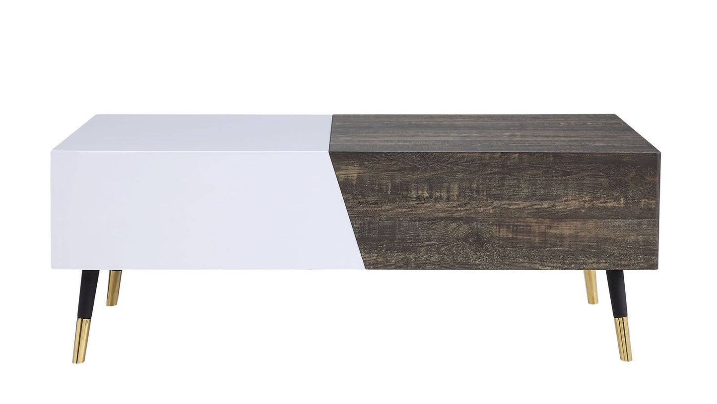 Orion Coffee Table in White High Gloss & Rustic Oak