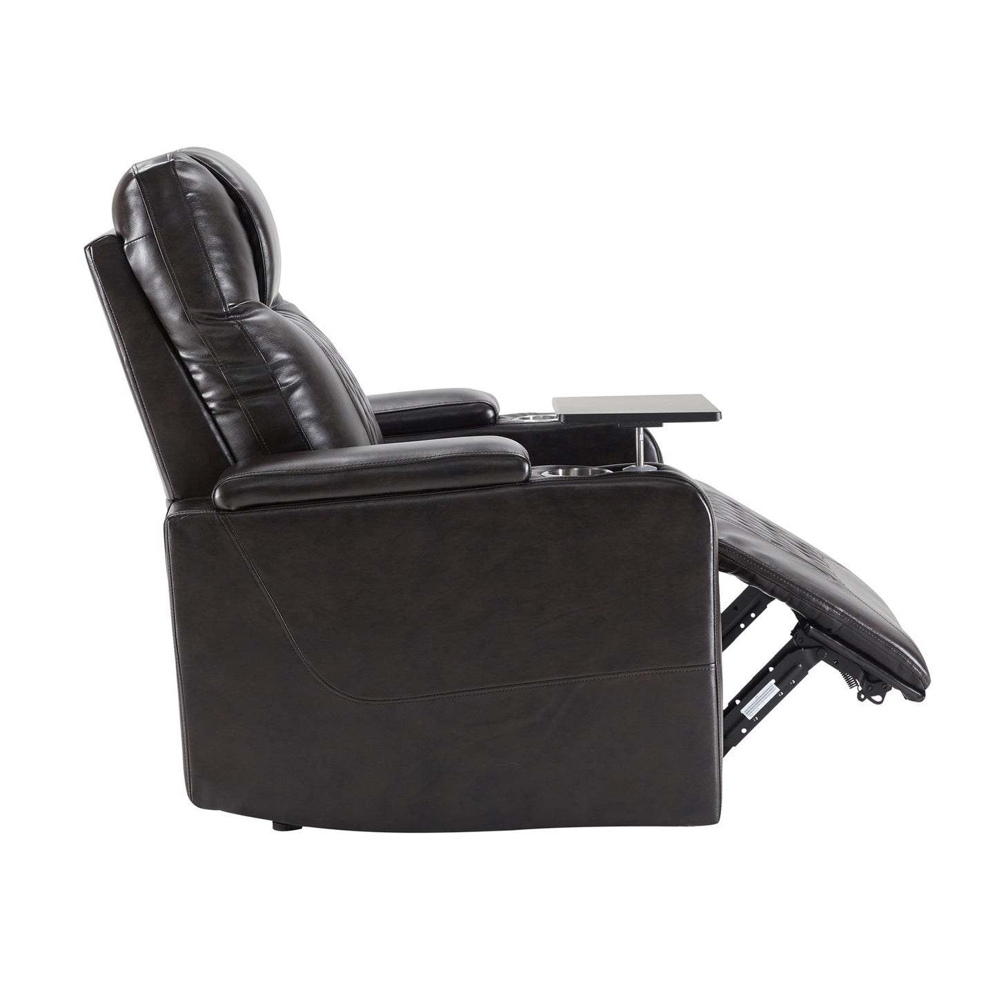 Electric Black Leather Recliner with USB Charger, Swivel Tray, and Hidden Storage