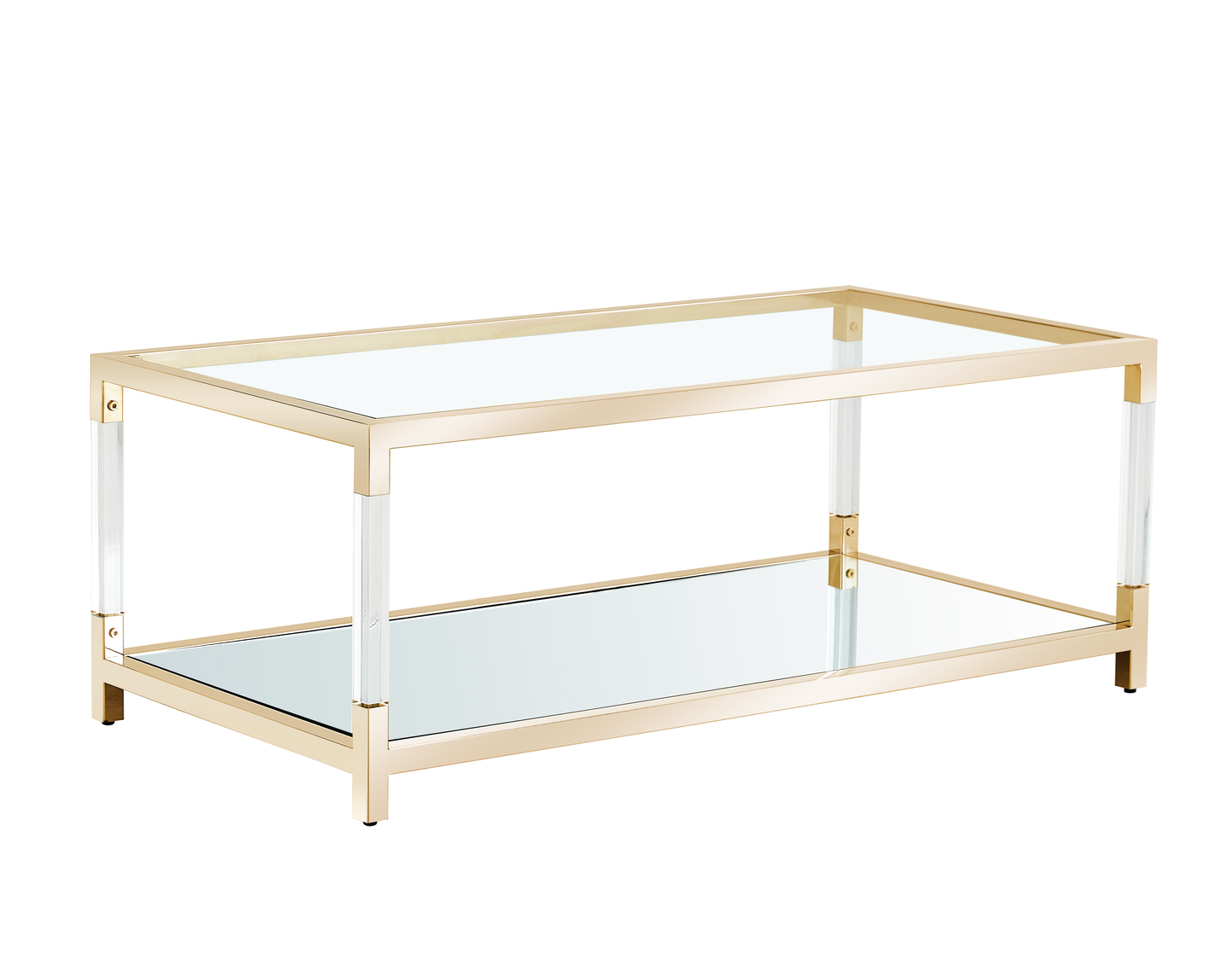 Gold Stainless Steel Coffee Table With Clear Glass Top and Acrylic Frame