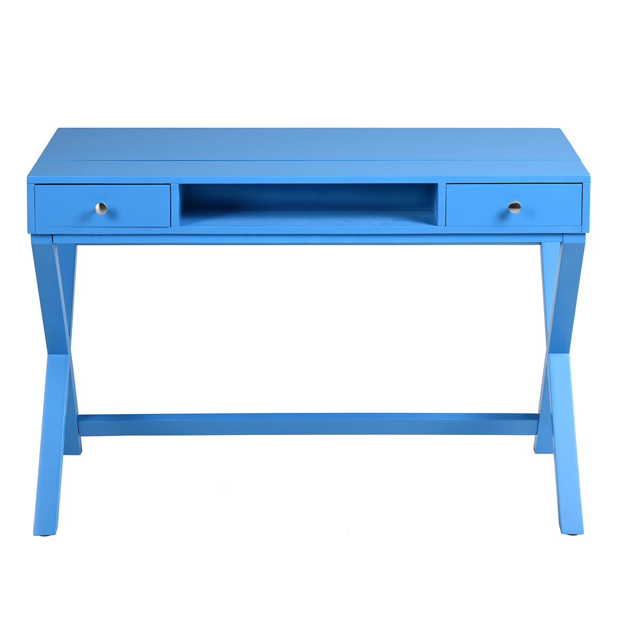 Height-Adjustable Blue Desk with 2 Drawers and Lift-Up Top