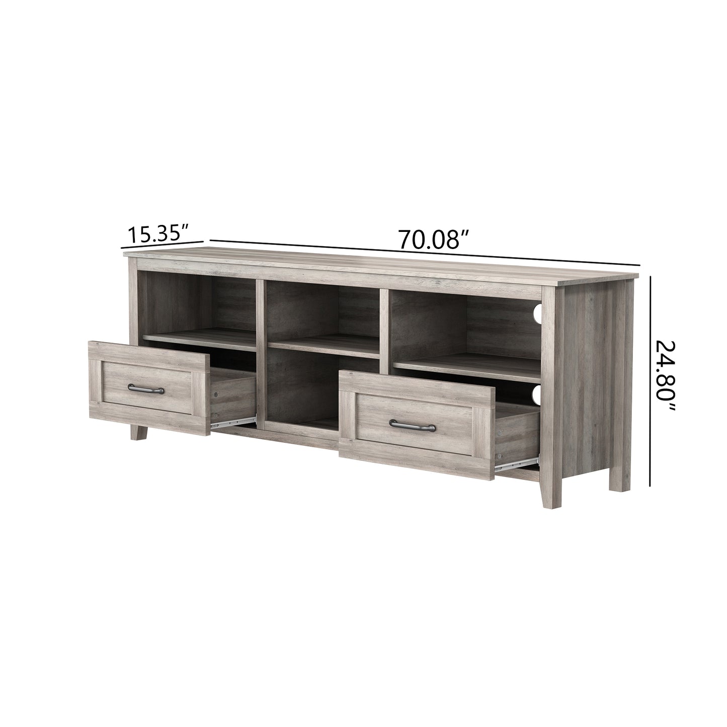 Sleek 70.08 Inch TV Stand with 2 Drawers and 4 Storage Compartments in Grey Walnut