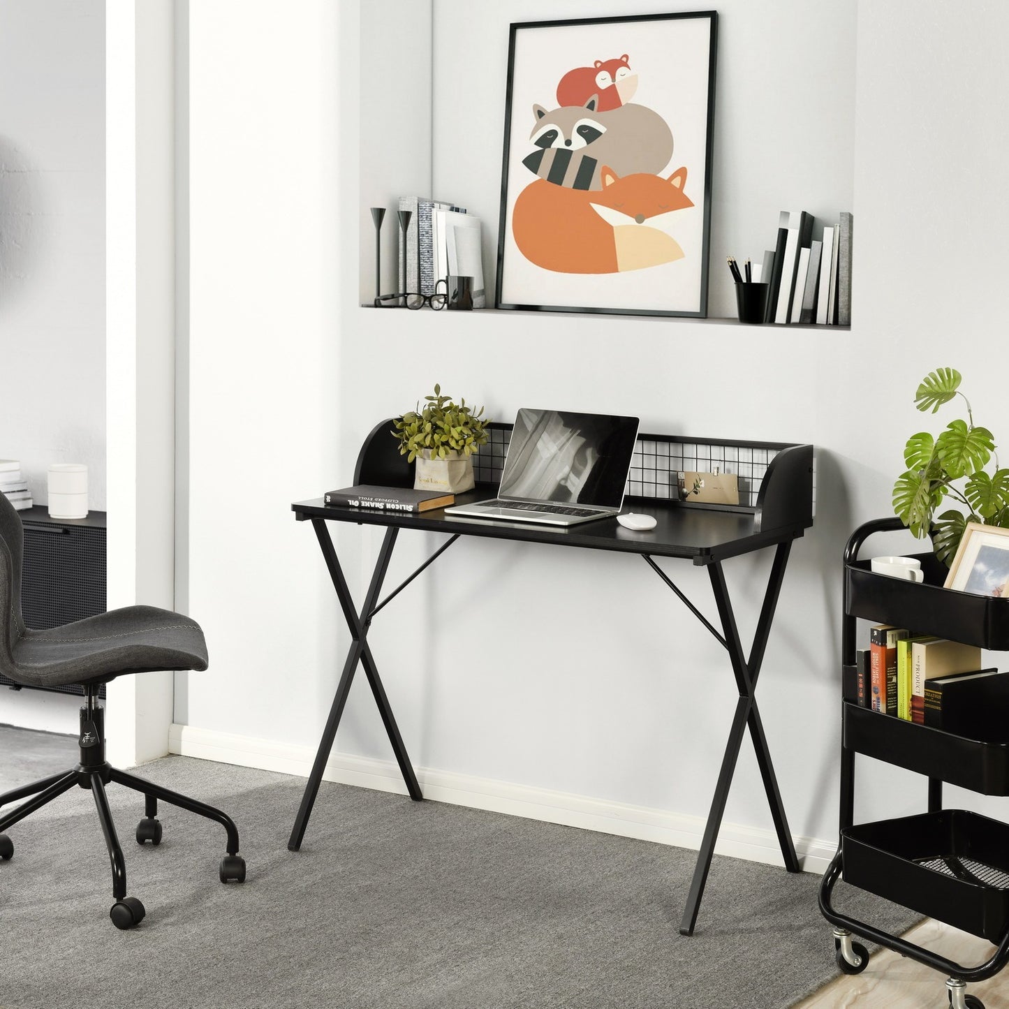 Black Rectangular Computer and Writing Desk with Modern Design