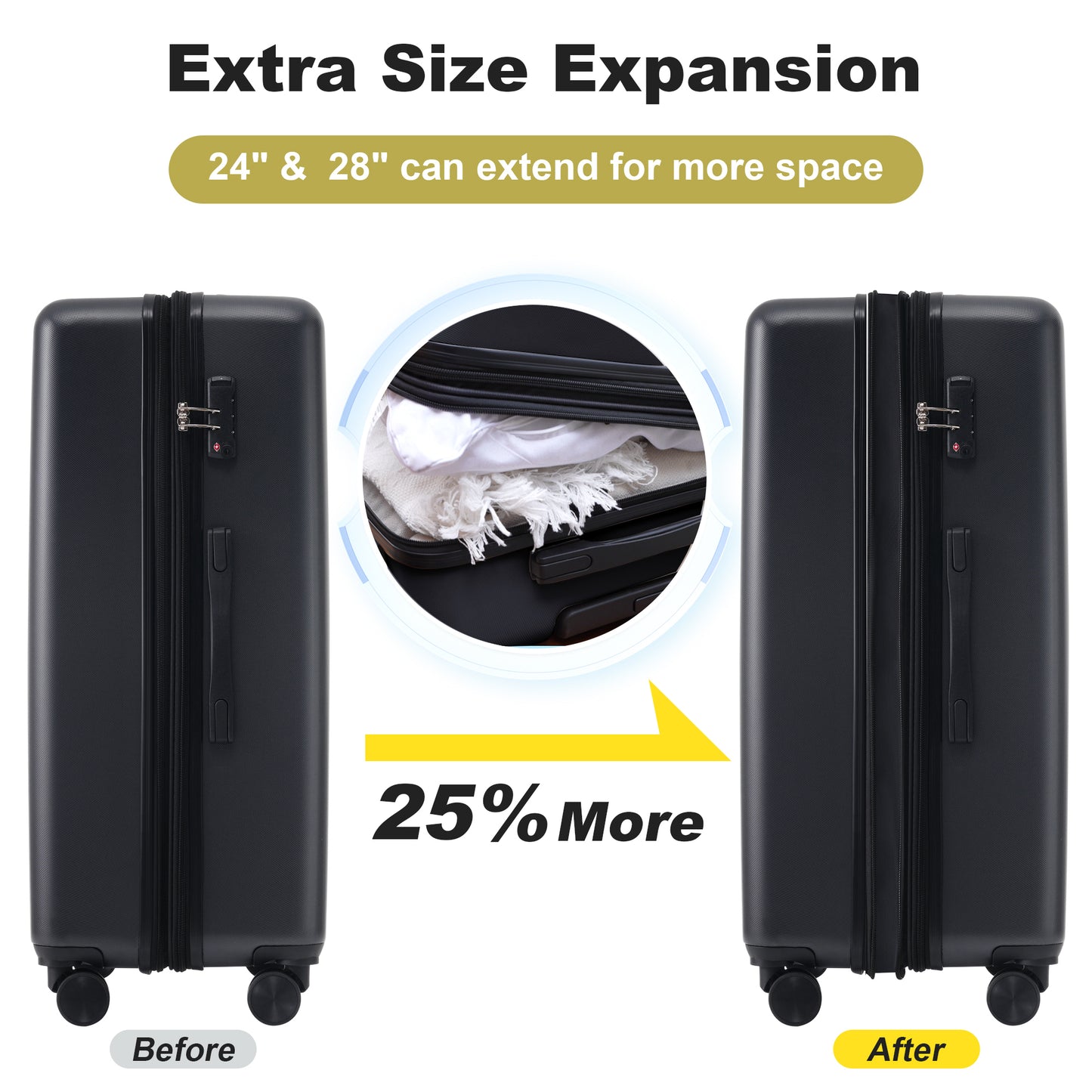 Hardshell Luggage Sets 2 Pieces 24"+28" Expandable Luggages Spinner Suitcase with TSA Lock Lightweight