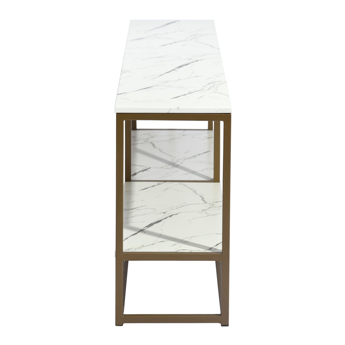 59.8 White Marble and Gold Frame TV Stand with Storage