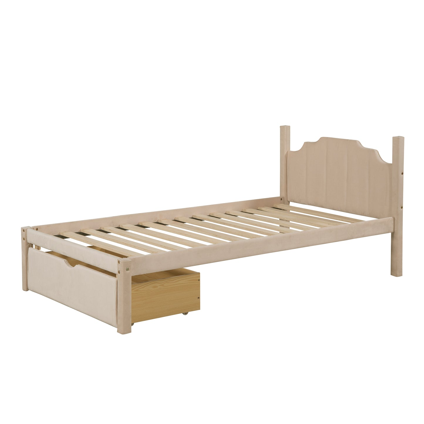 Triple Bunk Bed with Full Lower Bed, Twin Upper Bed, Velvet Finish, Beige - Space-Saving Triple Bed with Full, Twin, and Velvet Touch