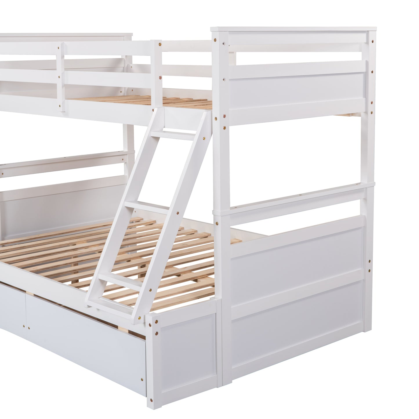 Twin Over Full Bunk Bed with Storage in White - Stylish Space-Saving Solution