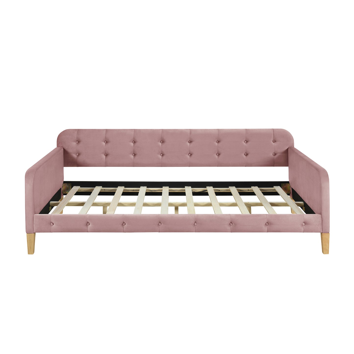 Twin Size Upholstered Daybed with 4 Support Legs, Pink