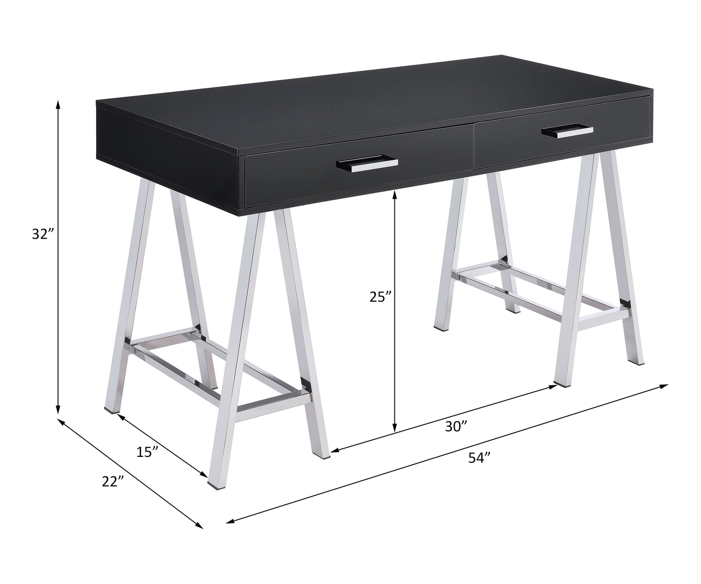 Contemporary Black Writing Desk with USB Port and Storage Drawers