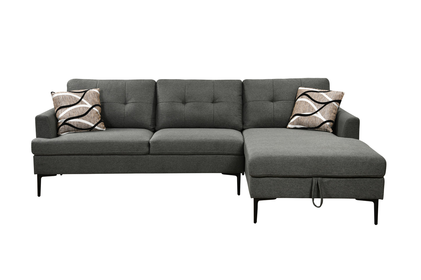 99"Sofa L Shaped Couch with Chaise Sofa 3 Seaters Couch with Storage Seat,Living Room Furniture Sofa Sets with 2 Throw Pillow and Comfortable Backrest, Dark Gray