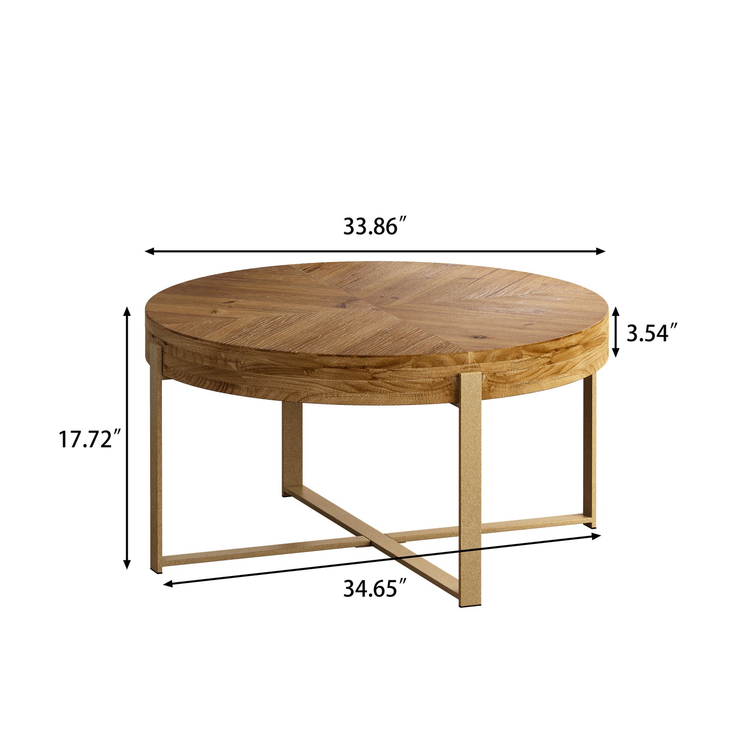 Modern Retro Splicing Round Coffee Table with Gold Cross Legs Base