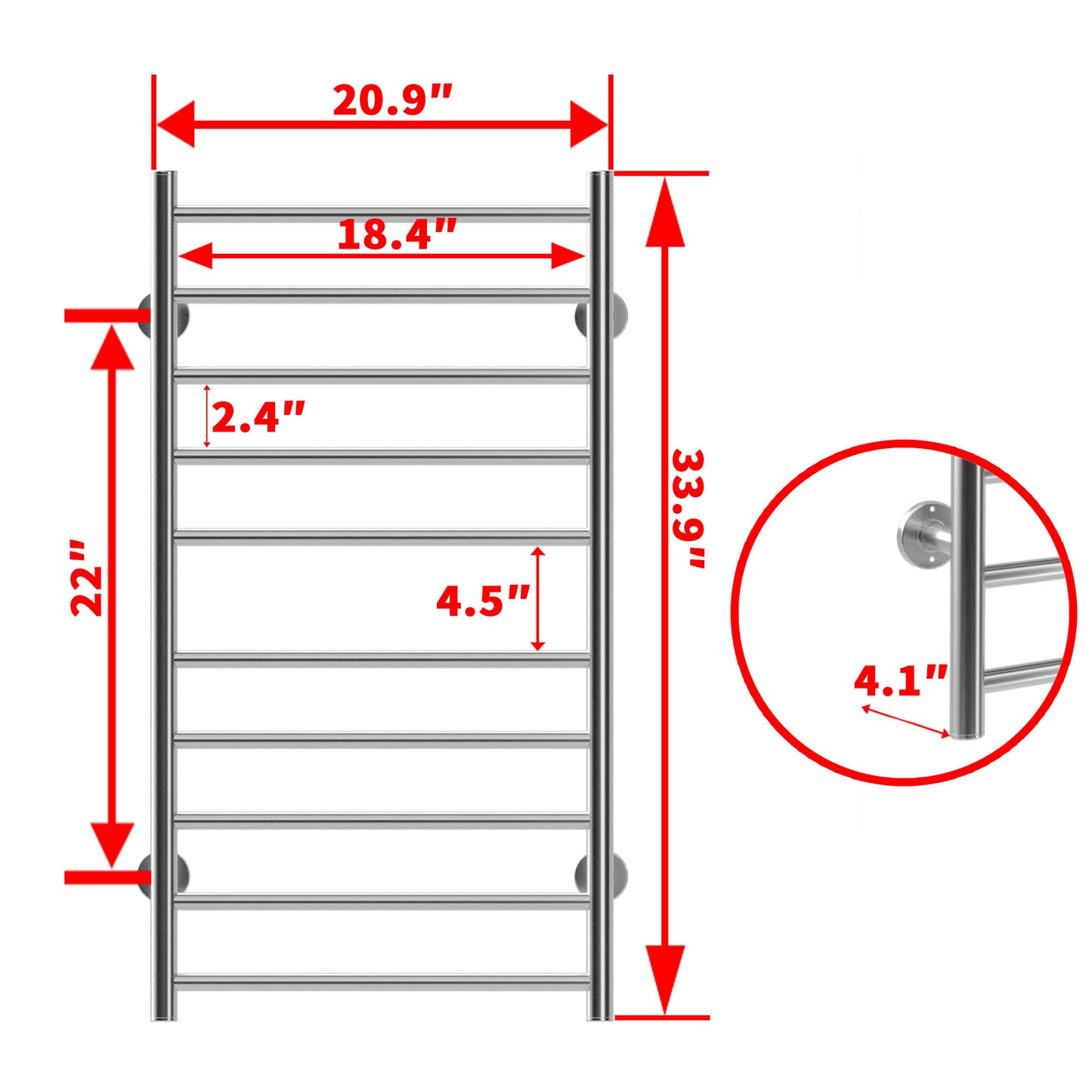 Wall-Mounted Electric Towel Warmer with 10 Stainless Steel Bars