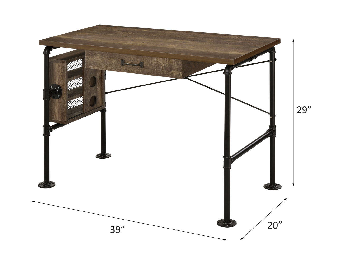 Oak and Black Industrial Writing Desk with Storage Shelf