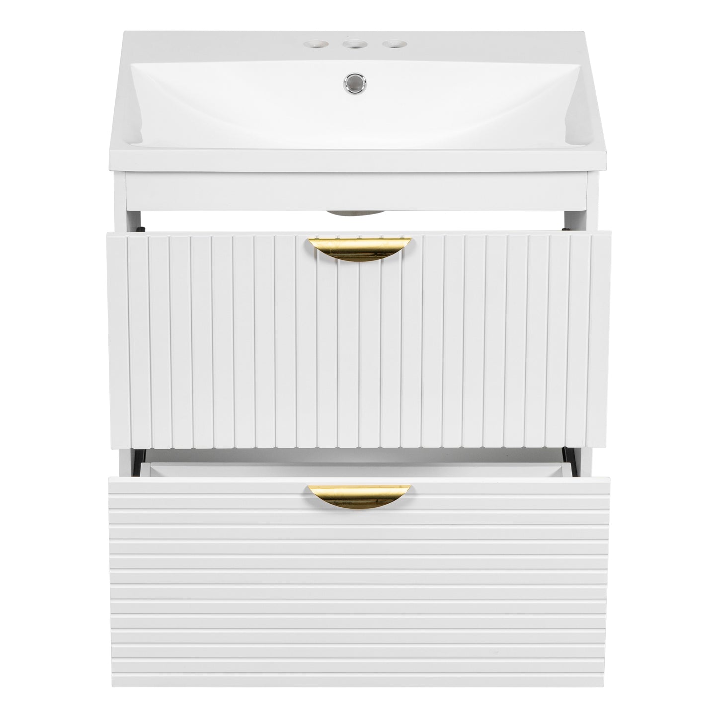 Modern 24-Inch Wall-Mounted Bathroom vanity with 2 Drawers, White  - Ideal for Small Bathrooms