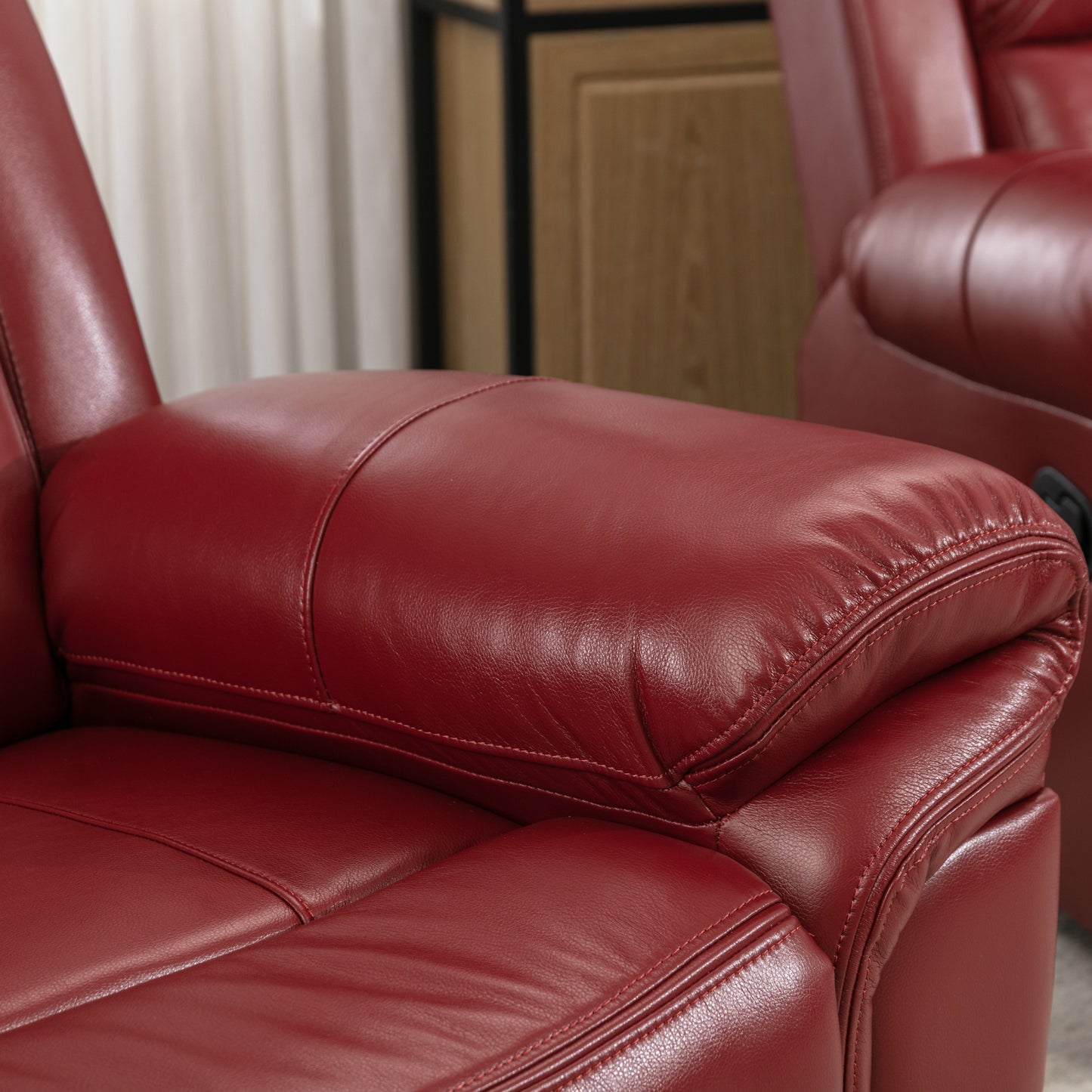 Luxurious LED-Lit Red Leather Manual Recliner Chair for Home Theater