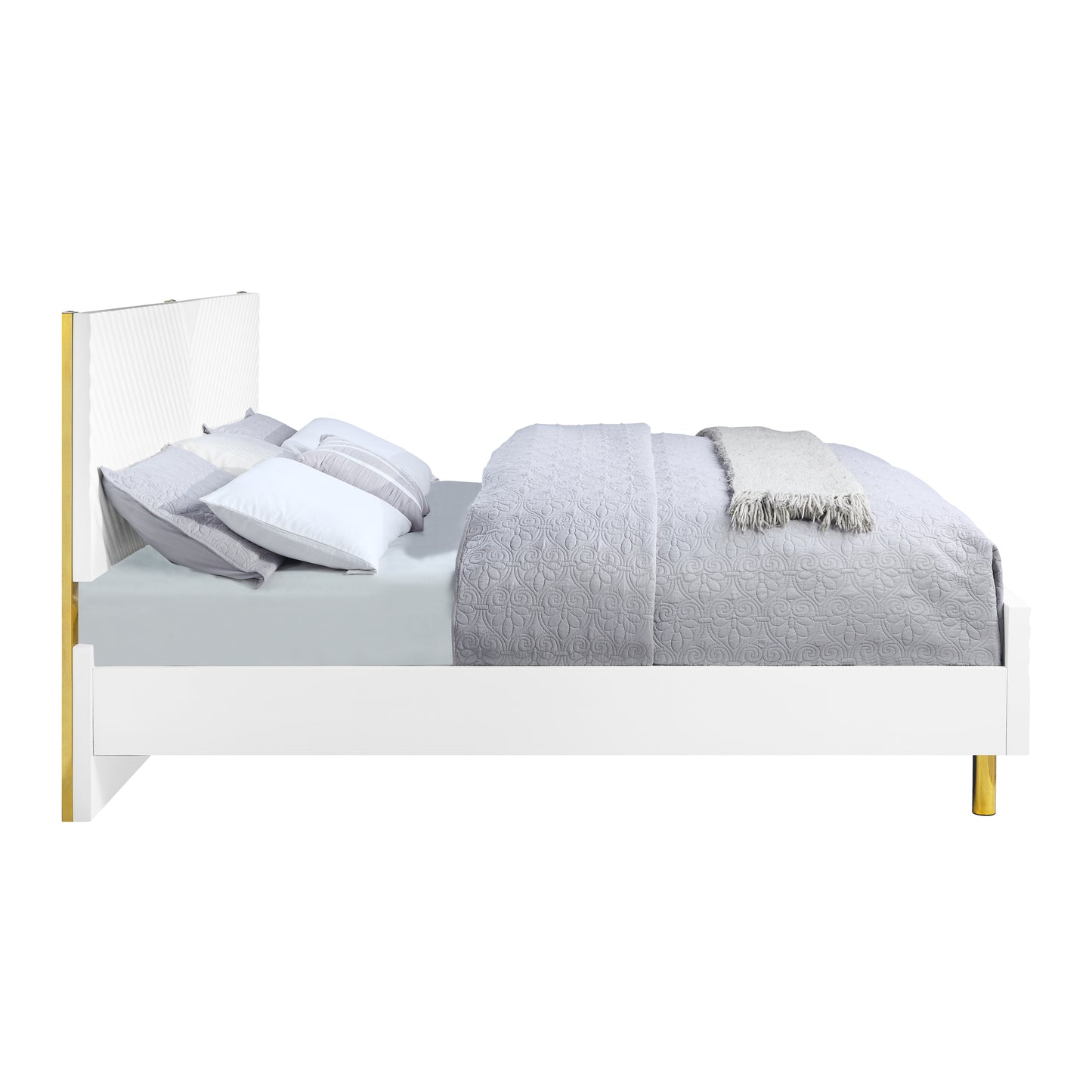 Gaines Queen Bed, White High Gloss Finish BD01034Q