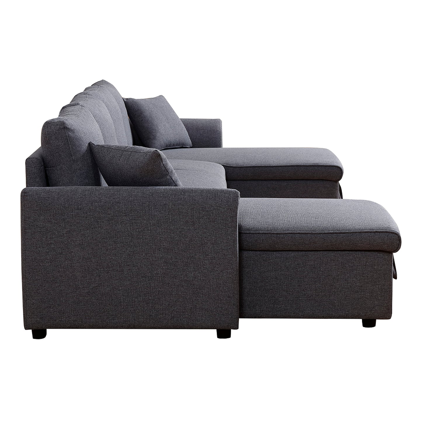 Artemax  U-Shape Pull-out Sleeper Sectional Sofa with Double Storage Spaces ,Dark gray