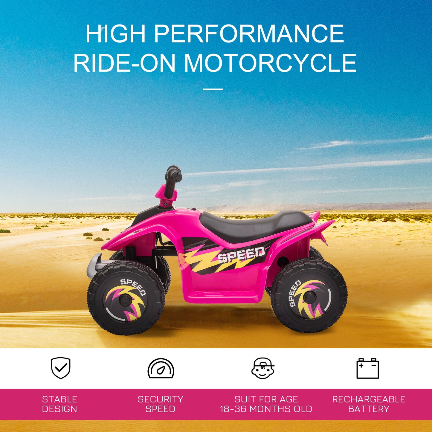 6V Kids ATV 4-Wheeler Ride on Car, Electric Motorized Quad Battery Powered Vehicle with Forward/Reverse Switch for 18-36 Months Old Toddlers, Pink