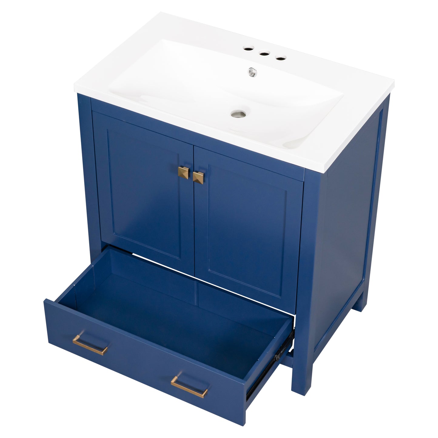 30" Blue Bathroom Vanity with Single Sink, Combo Cabinet Undermount Sink, Bathroom Storage Cabinet with 2 Doors and a Drawer, Soft Closing, Multifunctional Storage, Solid Wood Frame