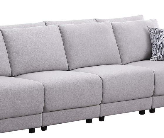 Penelope Light Gray Linen Fabric 4-Seater Sofa with Pillows