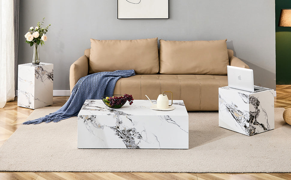 Modern 3 Piece Marble Pattern Coffee Table Set