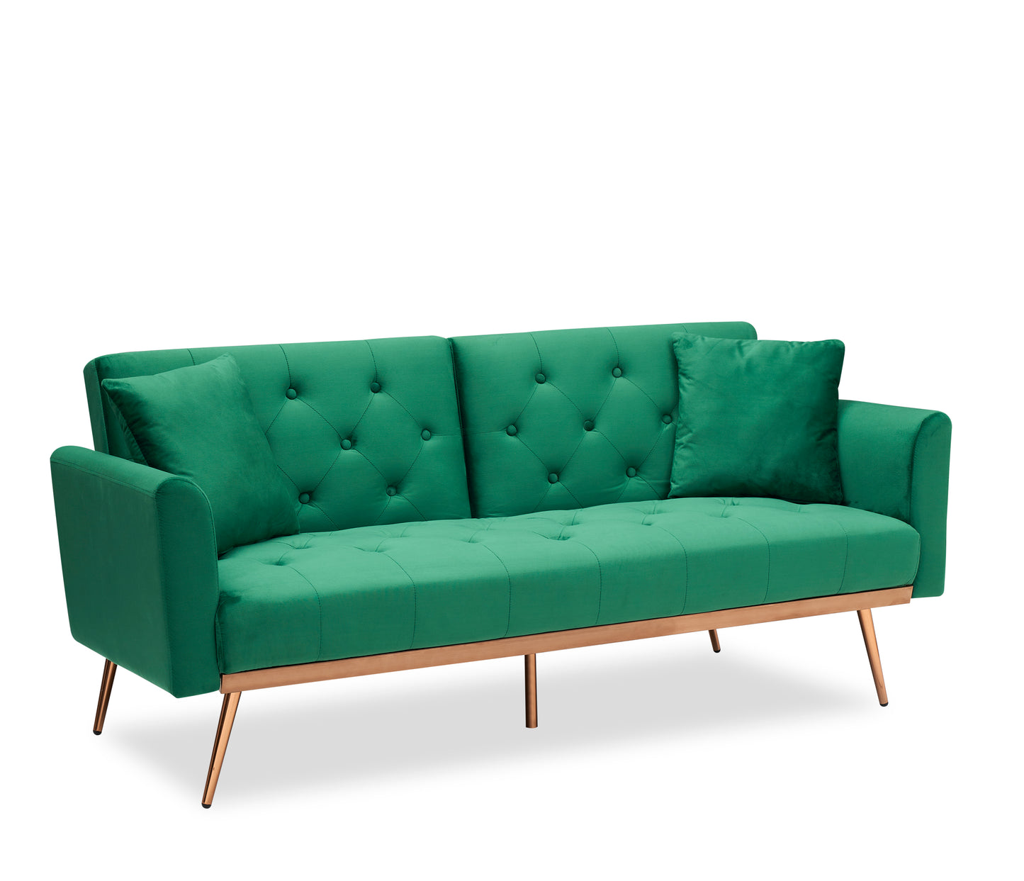 Elegant Green Velvet Sofa Bed with Throw Pillow and Midfoot