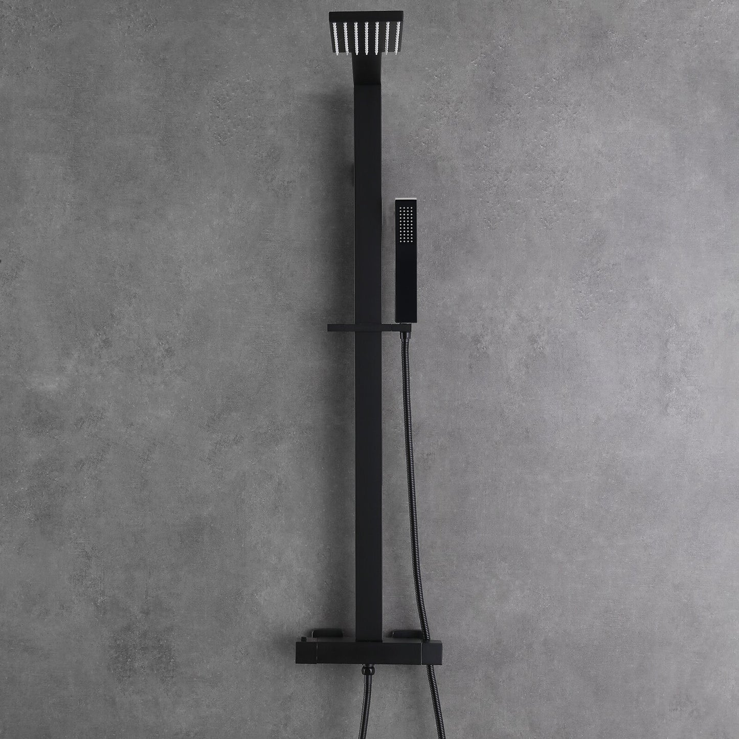 Matte Black 2-Function Thermostatic Shower System With Rainfall Shower Head